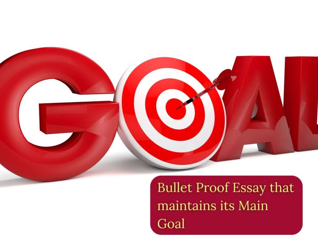 A dart on the bull's eye of a goal board to symbolize the maintenance of an essay's main goal.
