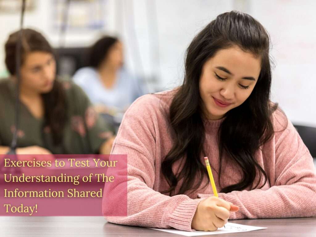 Young Female Student taking a test with a broad smile on her face.