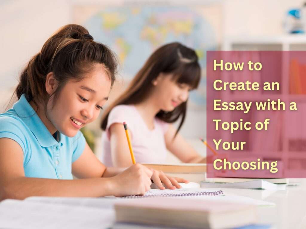 A Young Lady in a classroom writing an essay with a topic of her choosing